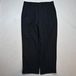 Bespoke 34x30 Navy Blue Wool Pleated Cuffed Baggy Dress Mens Pants